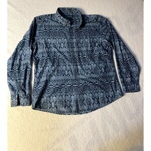 Eddie Bauer Shirt Flannel Chamois Southwestern Blue Aztec Long Sleeve Men XL
